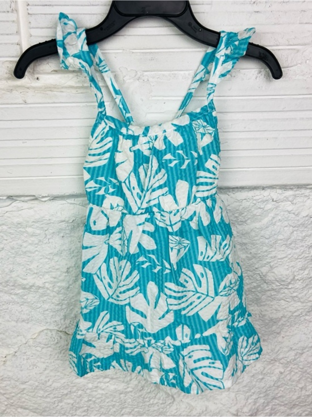 Cat & Jack Turquoise and White Tropical Leaf Hawaiian Sundress size 12 months